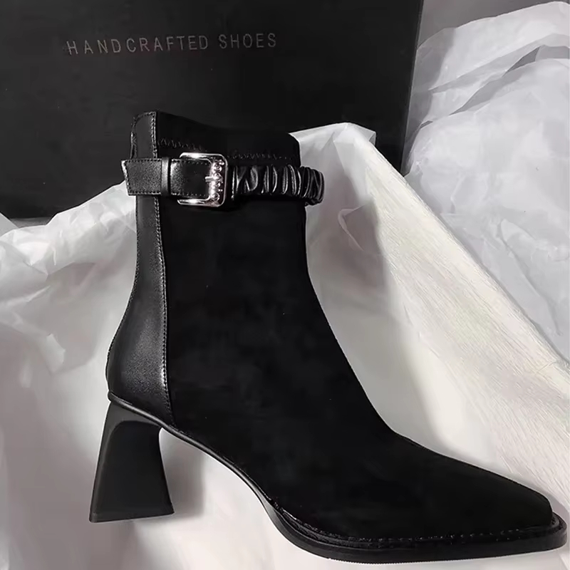 High Stretch Square Ankle High Warm Fur Winter Boots Women's Black And Brown Women's Shoes Wsh5015 Doc Martines