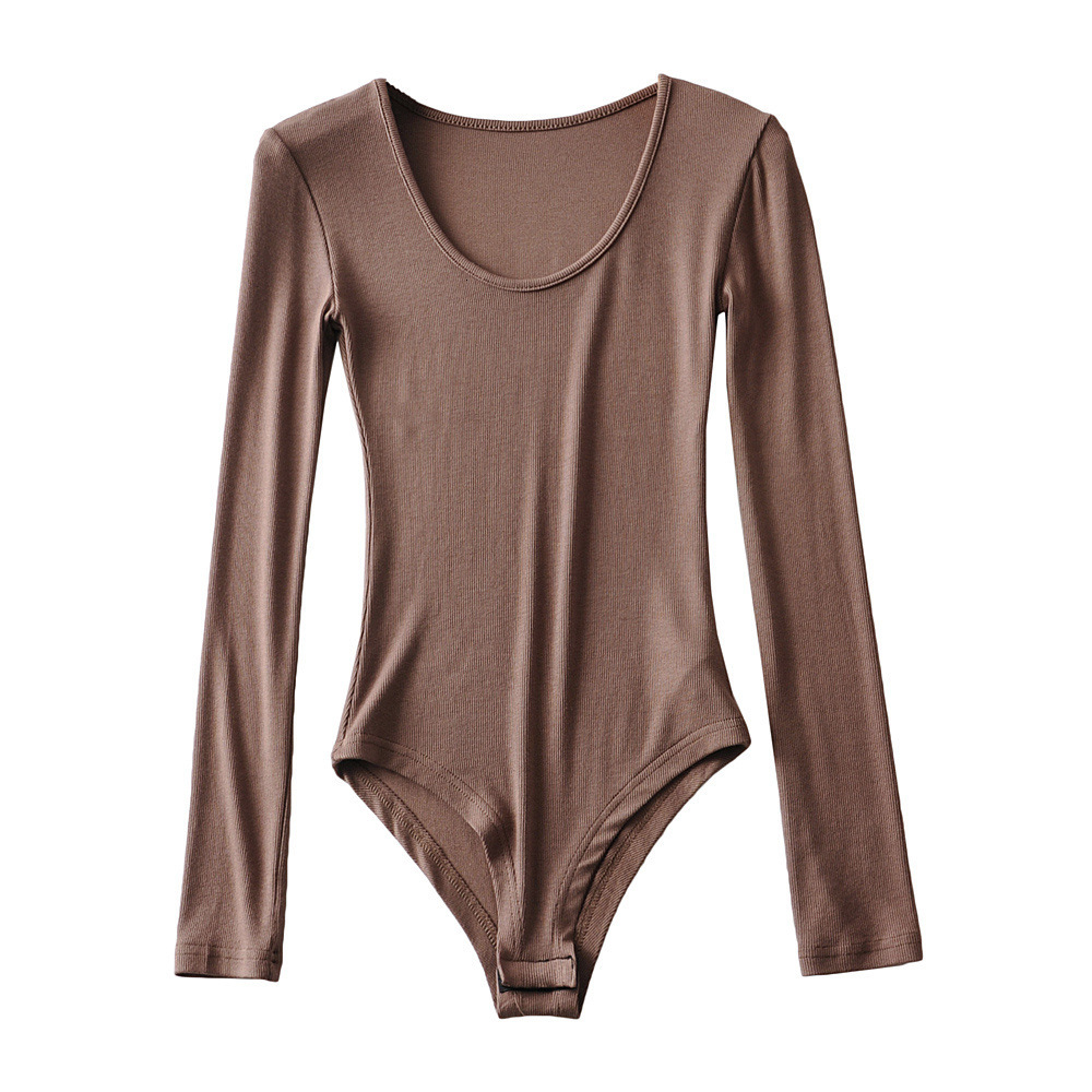 Designer spicy girl autumn new long sleeved low round neck jumpsuit elastic slim fit and slimming T-shirt