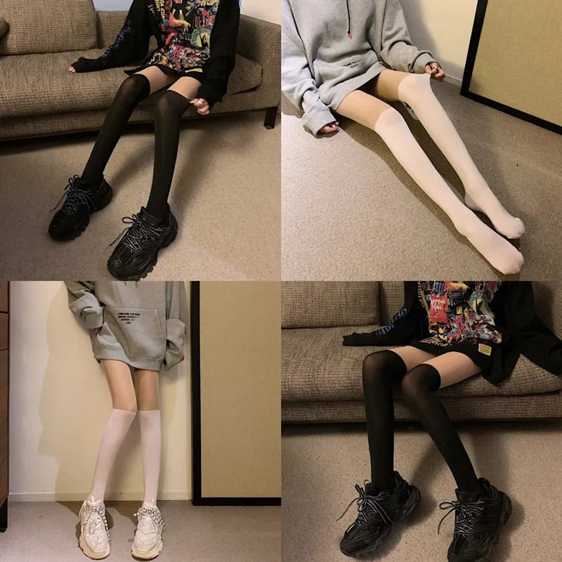 Solid Color Stocking Sexy Black White Long Stocks Over-the-calf Socks Lolita JK Cosplay Socks Womens Hosiery Thigh Stockings 241031
