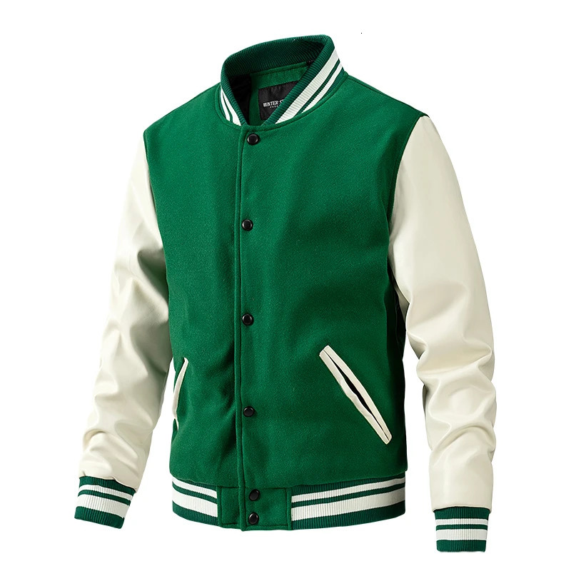 Classic Varsity Jacket Autumn Mens Casual Color Block Button Up Jacket For Spring Fall School Baseball 241031
