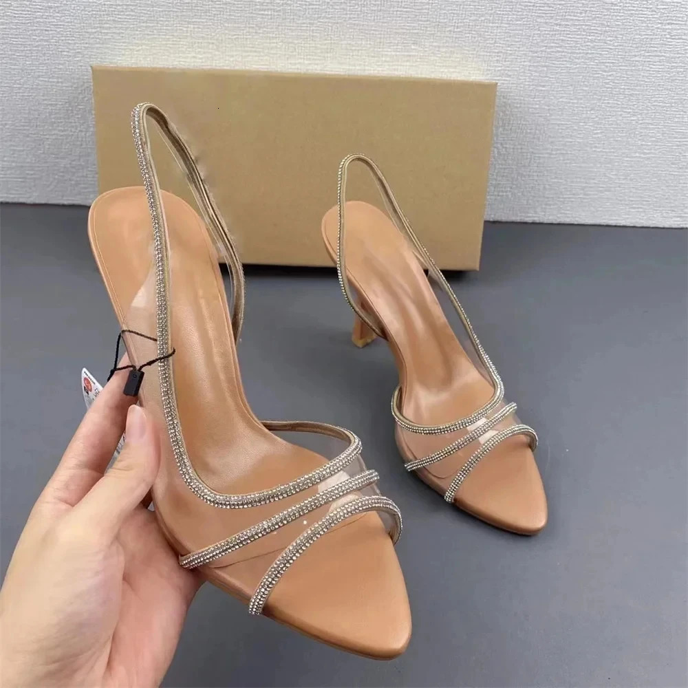 2024 Womens High Heel Sandals Summer Transparent Heels Rhinestone Strap Slingbacks Female Sexy Party Wedding pumps Shoes 241031