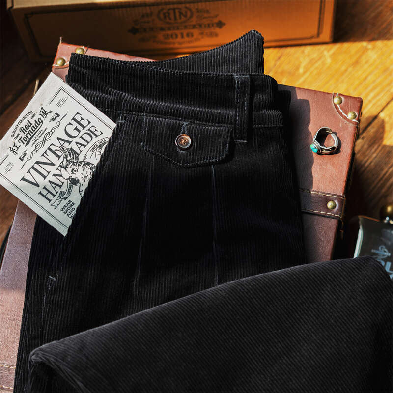 Red Tornado Corduroy French Work Pants In Black Heritage Style Men Casual Trousers