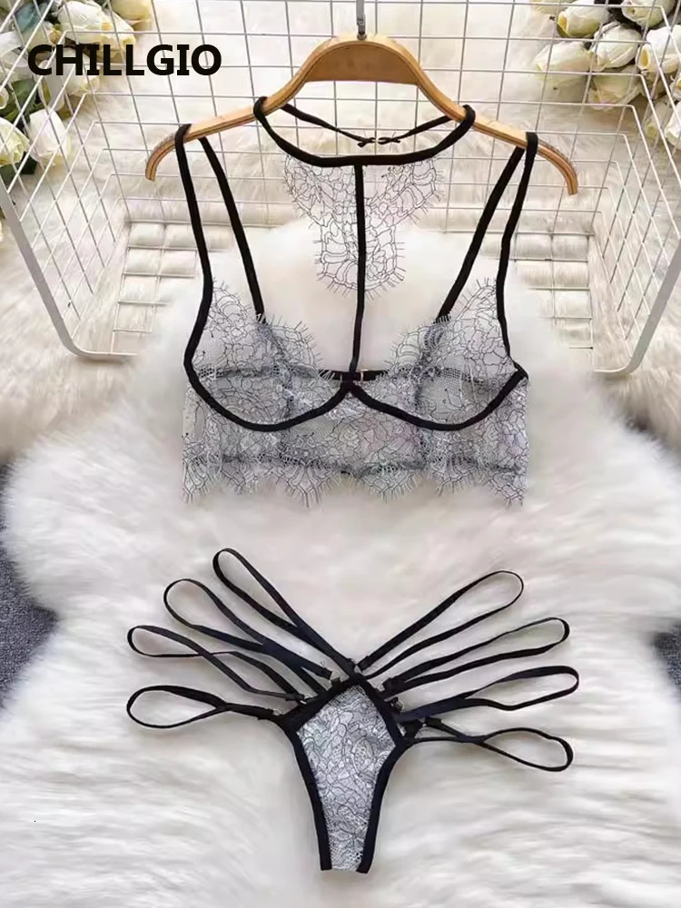 CHILLGIO Women Sexy Transparent Lace Bra Brief Suits Fashion Floral Lingerie Erotic Bodycon Two Pieces Intimate Underwear Sets 241031