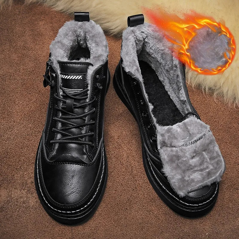 Mens boots winter high top leather shoes fashionable mens cotton shoes ankle boots mens outdoor casual shoes zapatillas de hombre 241031
