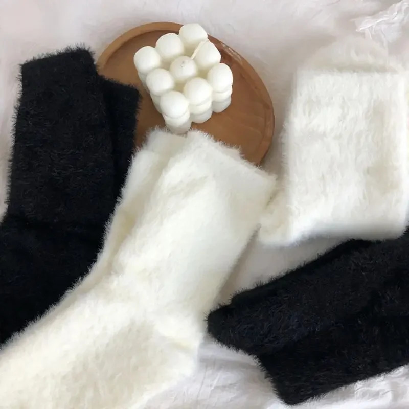 12pairs Cozy Hairy Mink Velvet Sock Autumn Winter Hosiery Thicken Plush Warm Floor Sleep Home Fluffy White Black Soft Socks 241031