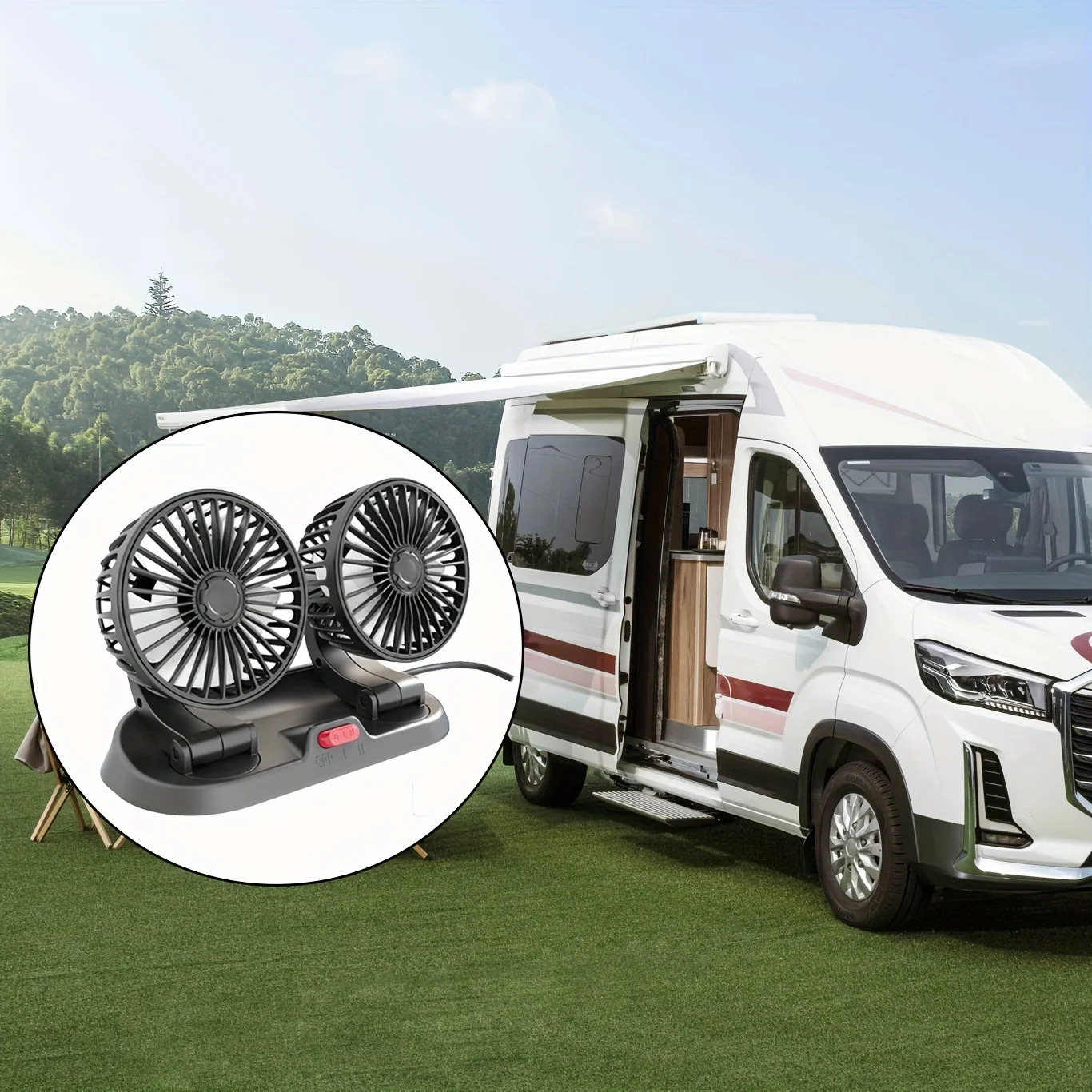 New EAFC 5V 12V 24V Car Coog 360 Adjustable Dual Head Air USB 2Speeds Automotive Electric Fan For Dashboard RV Truck