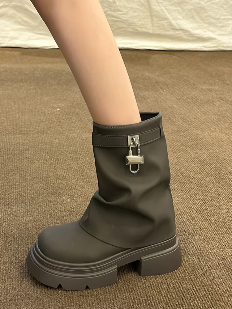 High Sense Martin Waterproof Non-Slip Executive Rain British Style Ankle Women's Platform Fashion Square Rubber Solid Color Boots