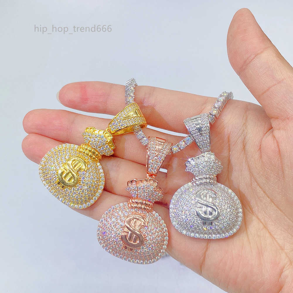 Iced Out 925 Sterling Silver D Color VVS Moissanite Dollars Money Bag Pendant Hip Hop Diamond Pendant with GRA Certificate