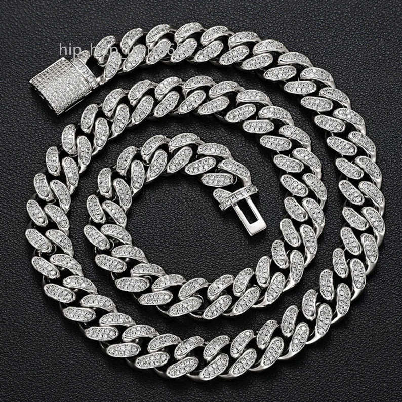 Master Rocks Hiphop Necklace 925 Sterling Silver 12mm Iced Out VVS Moissanite Cuban Link Chain Necklace