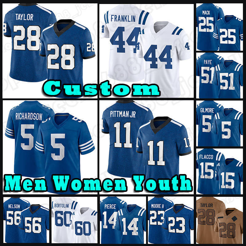 28 Jonathan Taylor 5 Anthony Richardson Football Jerseys 23 Kenny Moore II 10 Adonai Mitchell 1 Josh Downs Michael Pittman Jr Joe Flacco Zaire Franklin Quenton Nelson