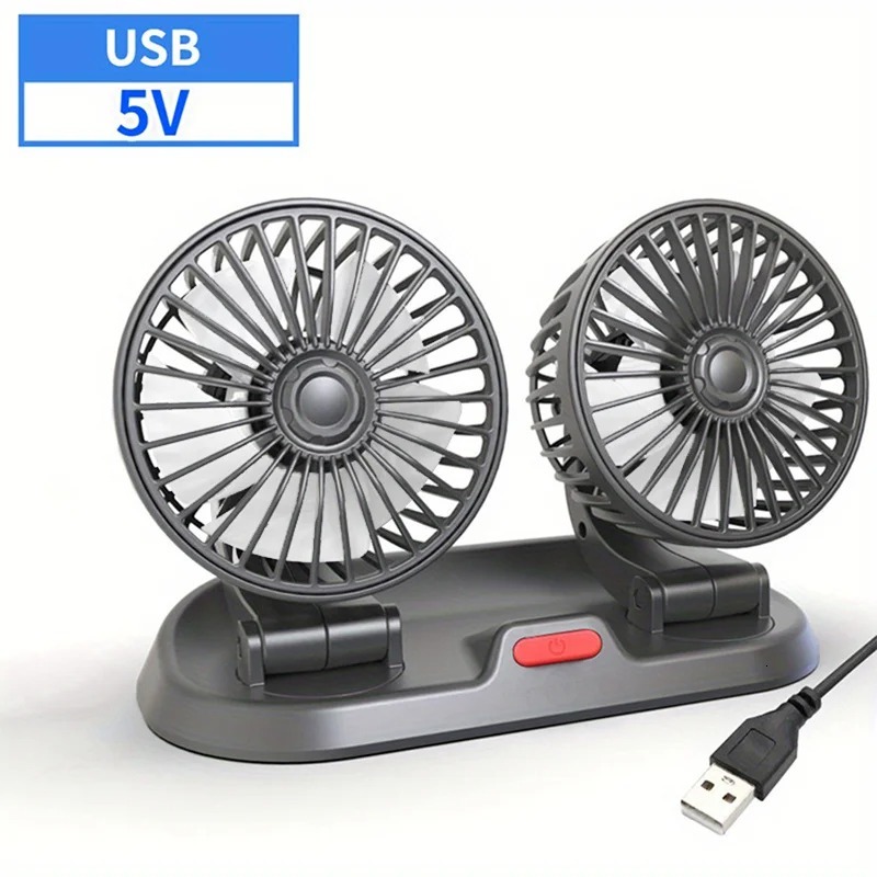 New EAFC 5V 12V 24V Car Coog 360 Adjustable Dual Head Air USB 2Speeds Automotive Electric Fan For Dashboard RV Truck