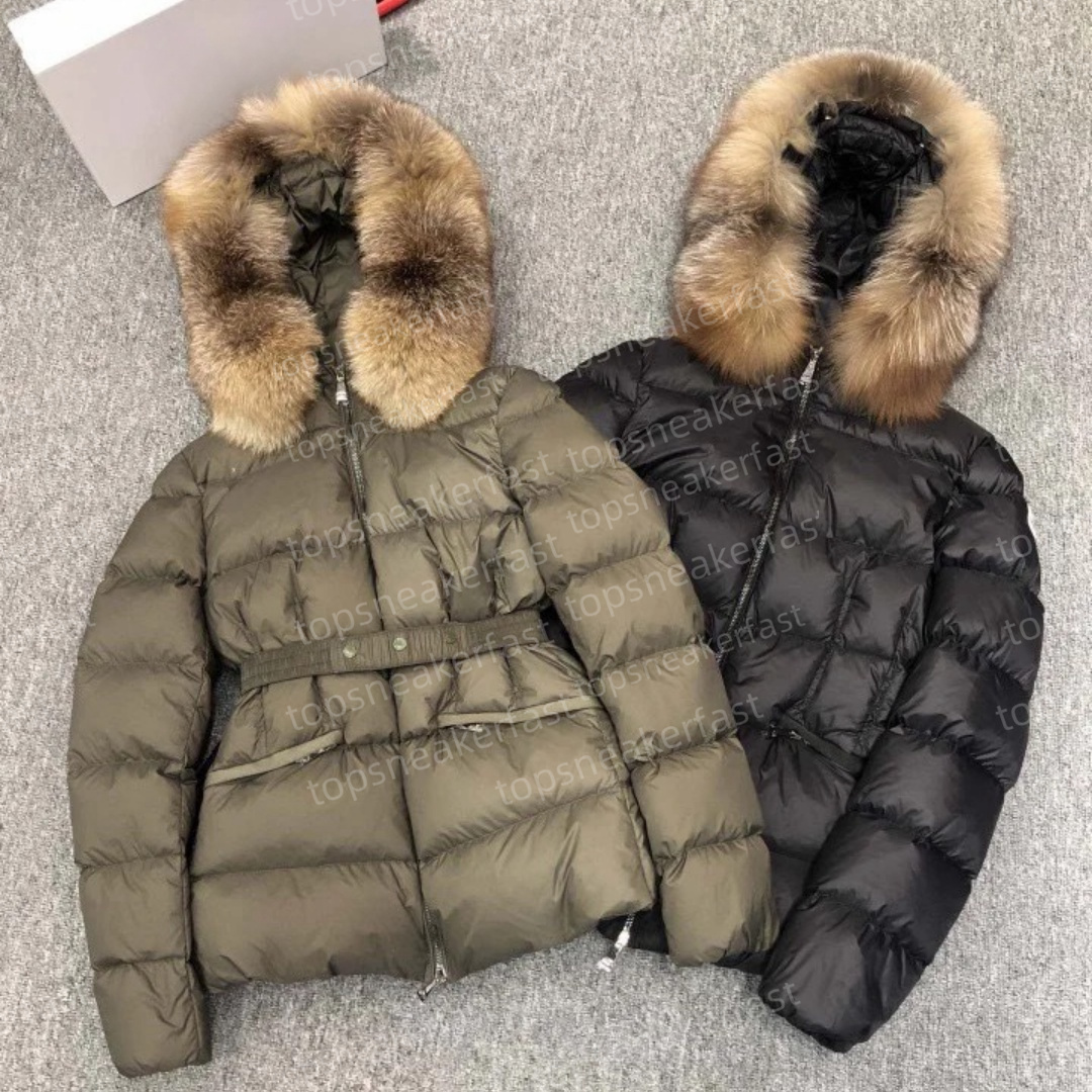 Womens Doudoune Femme Coats Winter Down Jcket Fur Hooded Coats Long Warm Outerwear Big Pocket With Belt Jacket Women boed short Down Jacket