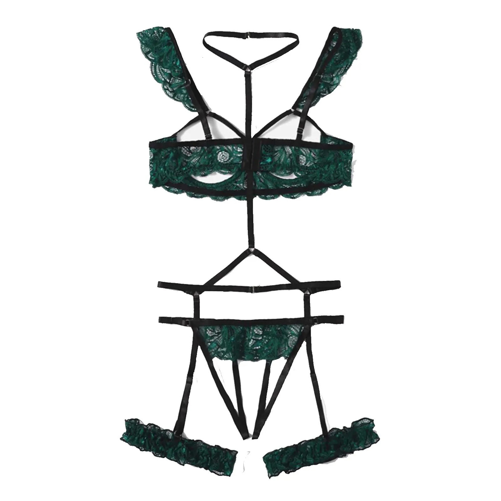 Woman Flower Lace Underwire Garter And Thong Sexy Bra Ultrathin Underwear Set Transparent Bra Set Embroidery Lingerie Brassiere 241031
