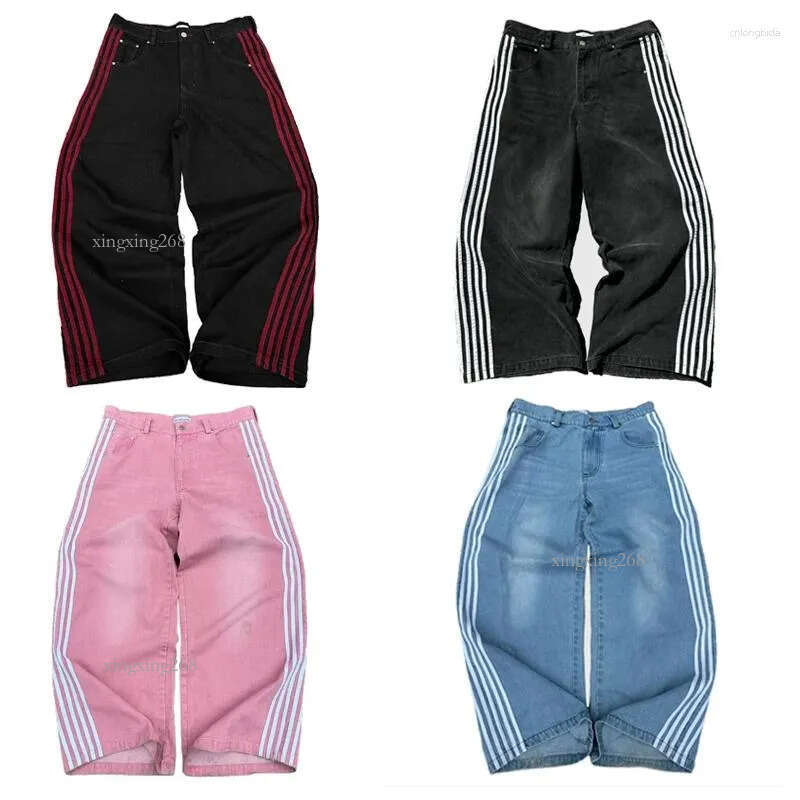 Men's Jeans Y2K Baggy High Quality Embroidered Striped Harajuku Sweatpants Men Women Hip Hop Streetwear Casual Wide Leg Denim Pants