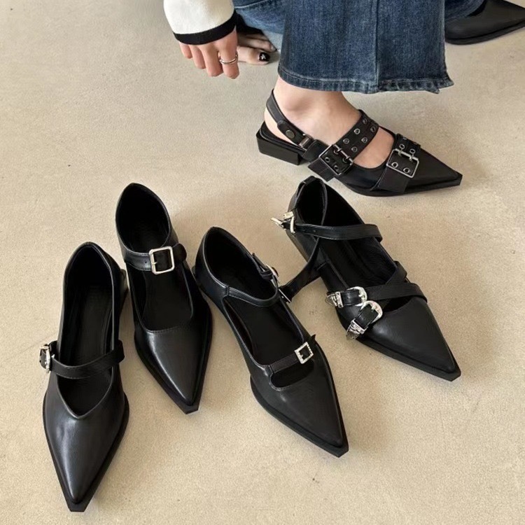 Designer New Women Flat With Buckle Fashion Pointed New Toe Ladies Flats Shoes Sgback Female Sandals Mules