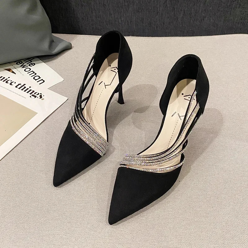 Pumps Women Autumn Evening Party High Heels Ladies Pointed Toe Nude Leather Black Suede Gold Patent Leather Strappy 241031