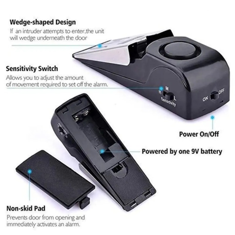 New Door Stop Home Security System Burglar Alarm Alert 120Db Travel Wireless Vibration Household Wedge Shaped Stopper