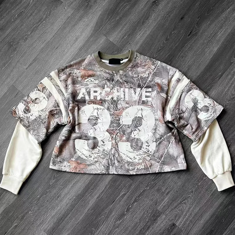 Y2K womens sportswear mens Gothic oversized camouflage leaf pattern long sleeved T-shirt hip-hop sportswear 241031