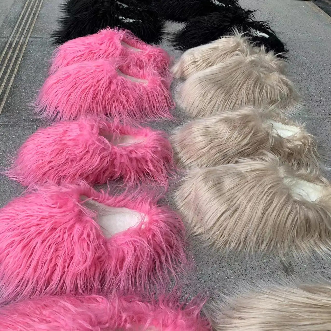 Fur Slippers Women Round Toe Mongolian Fur Slides Woman Shoes Women Flat Half Slippers 241031