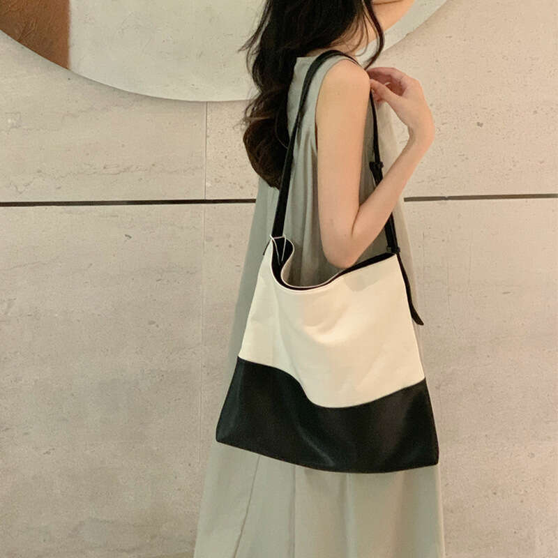 Contrasting Lazy Wind Shoulder Tote 2024 New Crossbody Cloth Large Capacity Shopping Bag