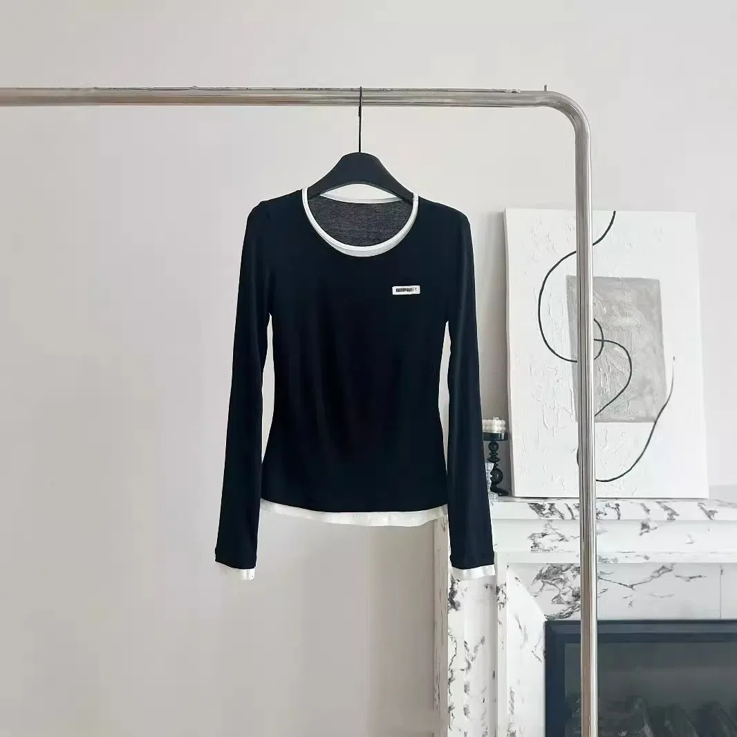 Women's T-Shirt Women T-shirt Solid Long Slve Casual Autumn Winter U Neck Sexy Slim Thin Cropped Tops H25215