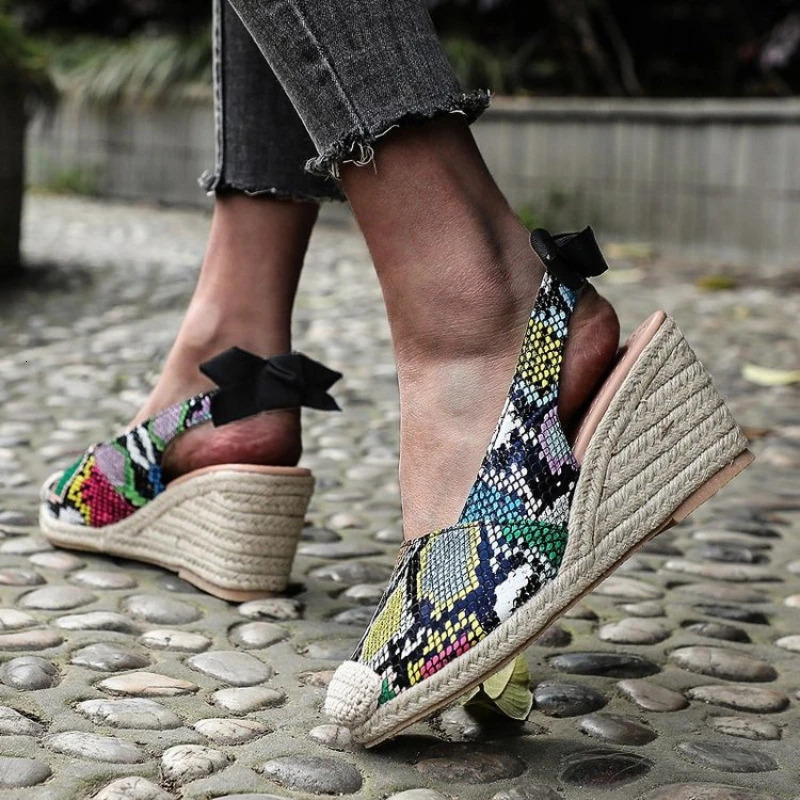 2024 Wedges Sandals for Women Closed Toe Bandage Espadrille Stylish Shoes Platform Sandals Zapatos De Mujer 241031