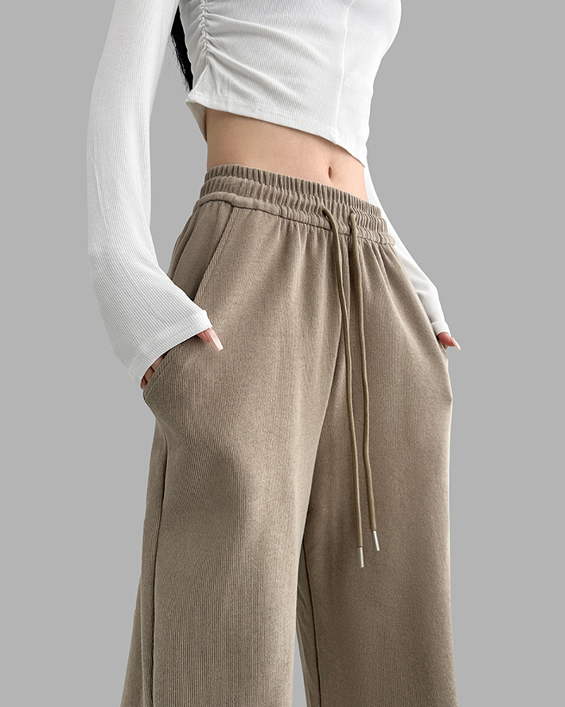 Solid colour sweatpants women's spring and autumn thin section loose thin casual versatile drawstring sweatpants drawstring wide-leg trousers