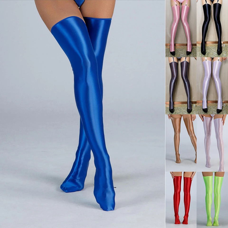 Women Ladies Oil Shiny Glossy High Sheer Stockings Pantyhose Lingerie Over Knee Hosiery Tight Long Socks Sexy 241031