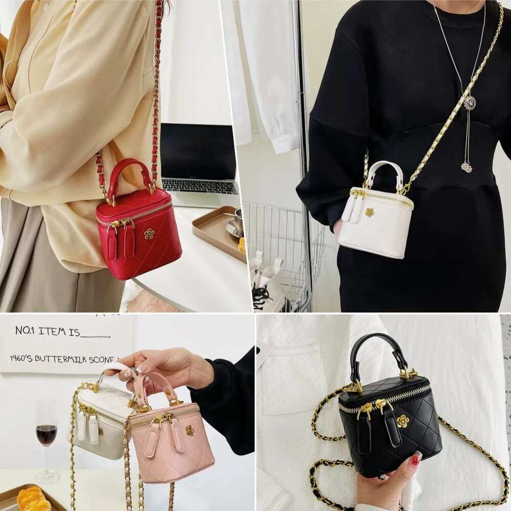 Shoulder Bucket Bag For Women Classic Mini Clutches Female Small Square Box Crossbody Metal Chain Handbag