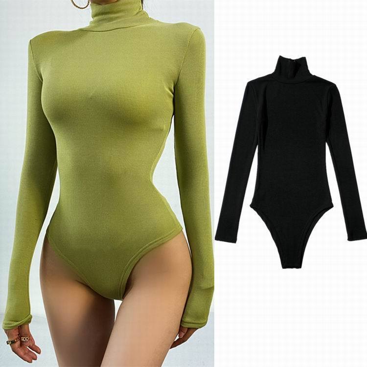 Designer style Instagram super hot slim fit slimming high neck long sleeved jumpsuit women's autumn and winter solid color versatile T-shirt base