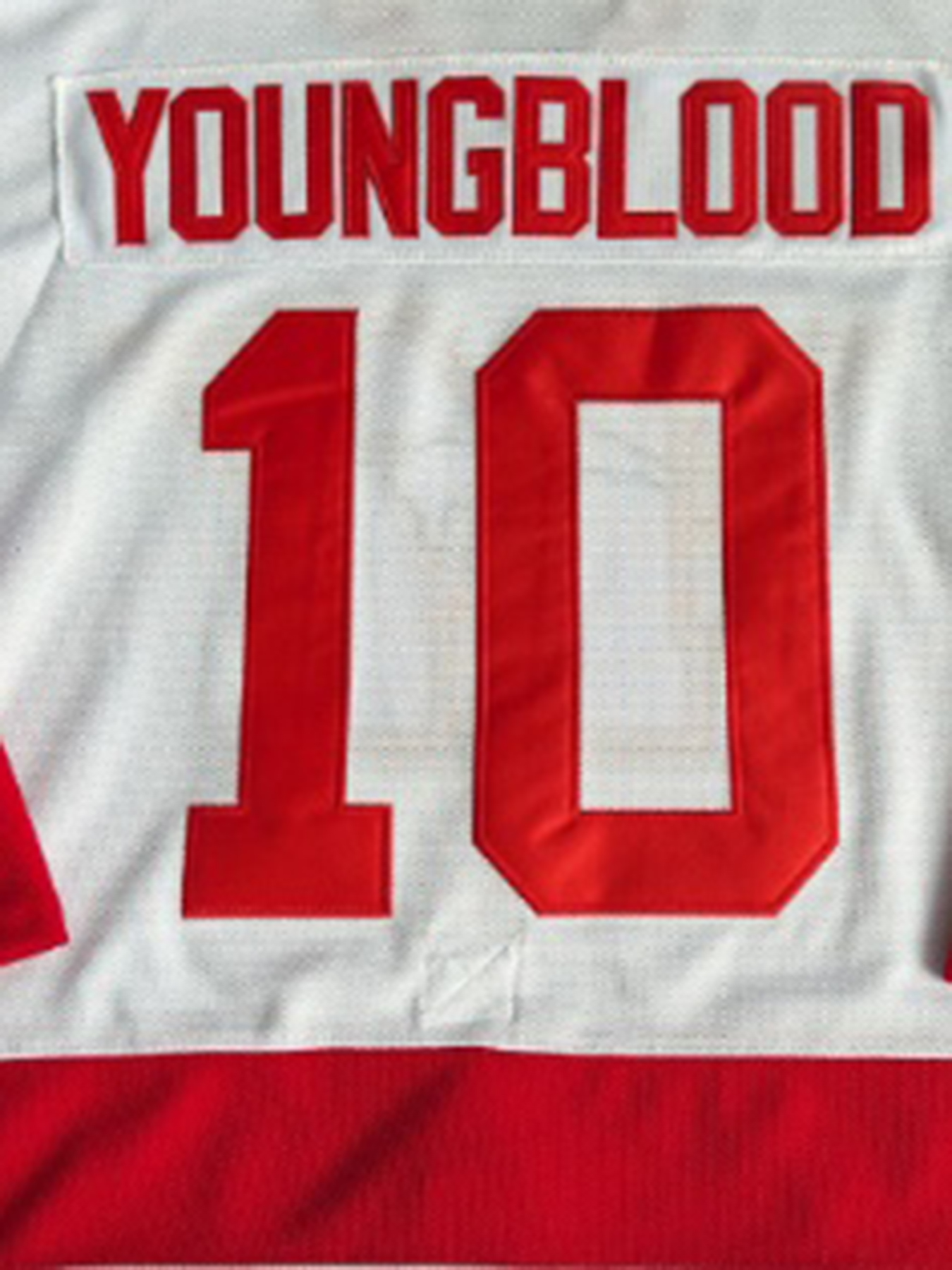 Men's#10 Youngblood Red White Personalized Christmas Vacation Hockey Jeresys -Youngblood Custom Names Numbers