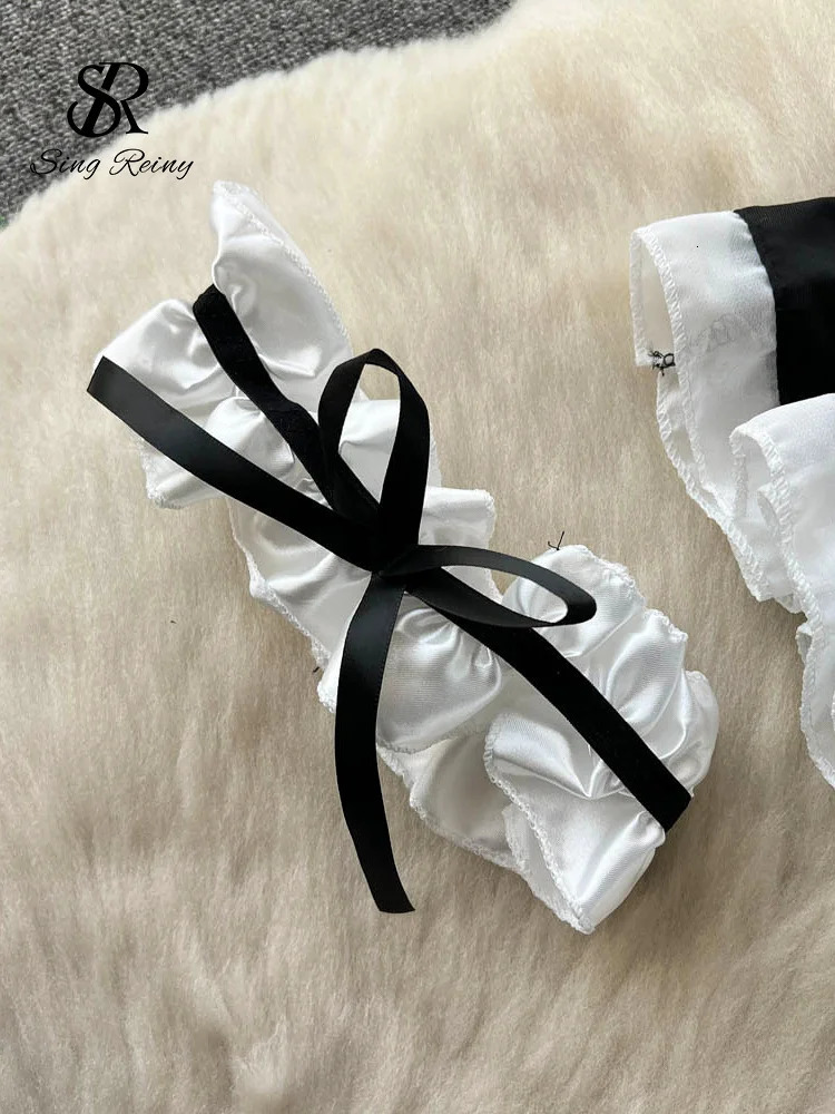 SINGREINY Maidservant Cosplay Porn Sexy Suits Women Halter Mini BraShort SkirtThongs Ruffles Sweet Lingerie Erotic Nightsuits 241031