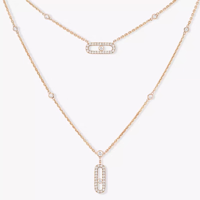 Elegant V-Gold Full Diamond Sliding Necklace for Women Includes Gift Box