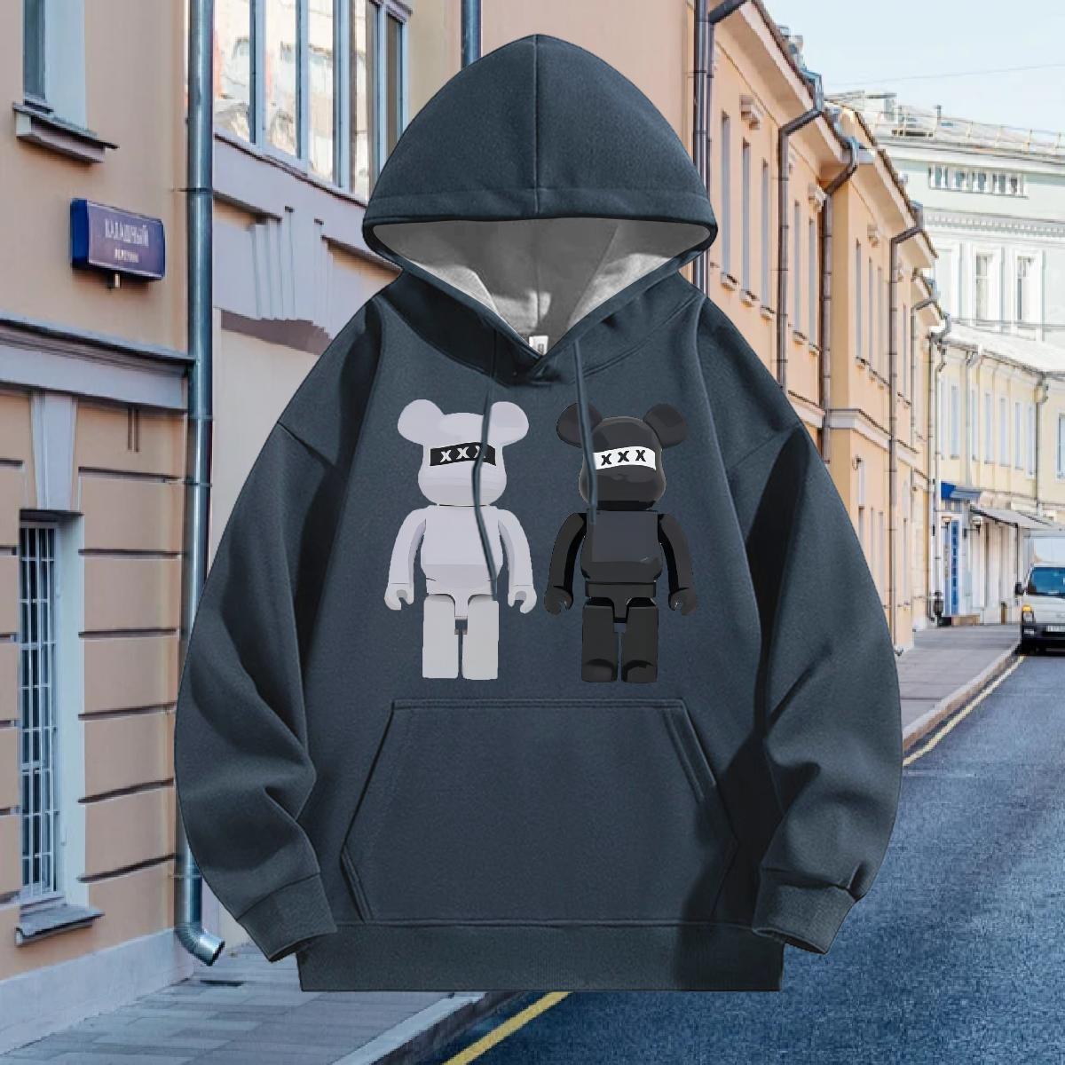 Fashion Casual Man Hoodie Breathable Long Sleeve Comfortable Men Clothes Hoodie Outdoor Pullover Hoodie Floral Print Thick Plush