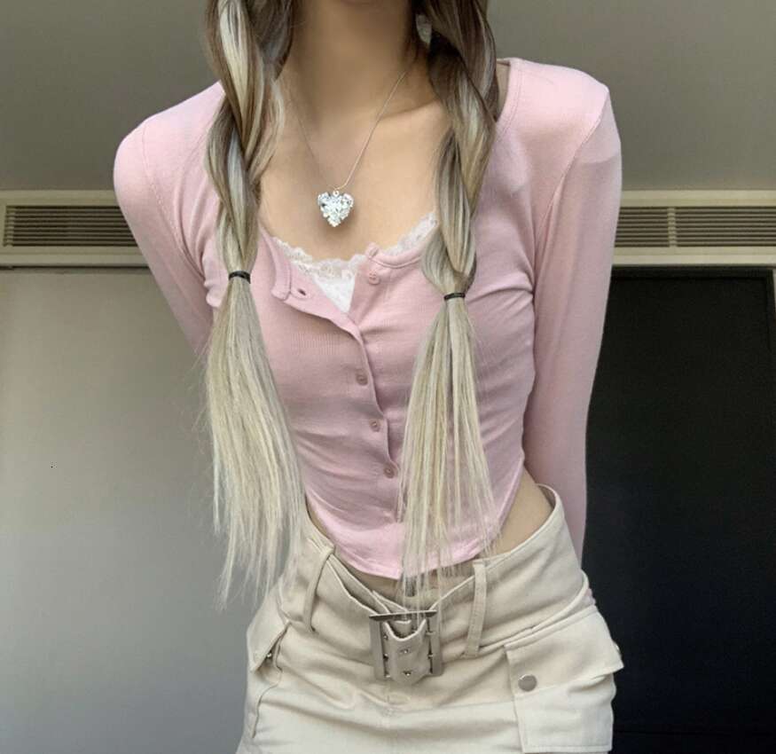Designer spliced breasted long sleeved top for women's shirts, long sleeved women's long sleeved knitwear