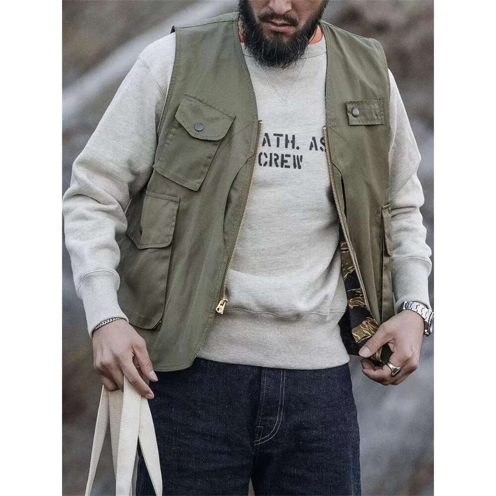 Red Bronson 1940'S Double V-Neck Insert Sweatshirt Vintage Style Men's Cotton Sweater Beige