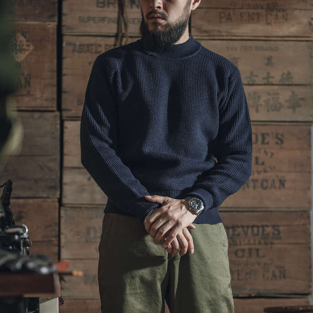 Red Bronson Pre-War USN Mock Neck Sweater Heritage Style Men's Woolen Knitted Pullover
