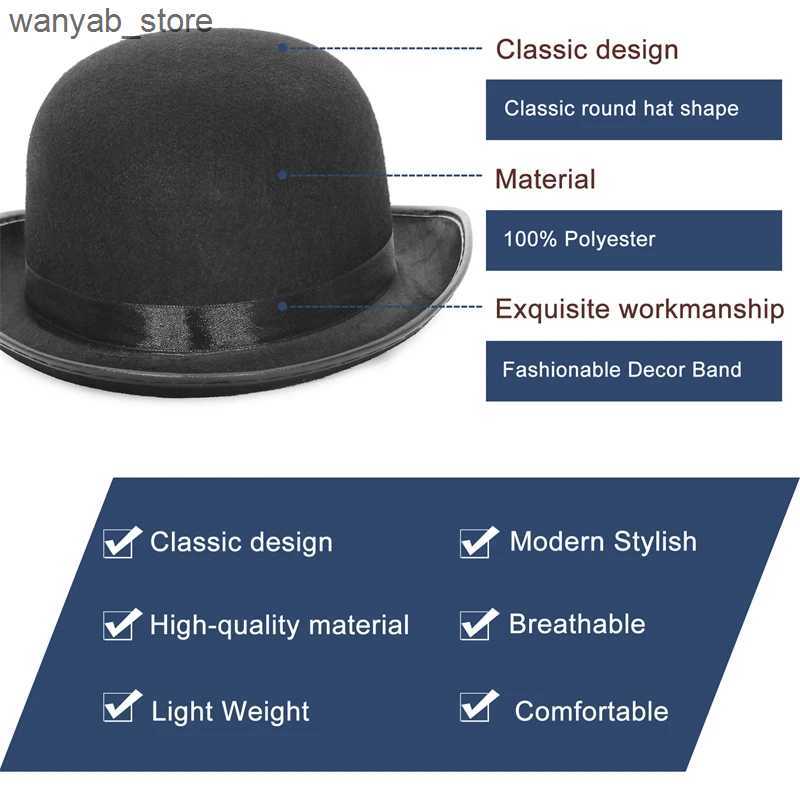 Stingy Brim Hats Halloween Men Women Magician Hats Cap Gentleman Jazz Hat Top Hat Black Red Party Bowler Hat L240910