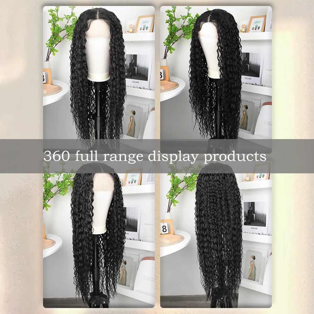 13x4.5 T Lace Brazilian Water Wave 180 Density Curly Wigs 32 Inch Coloured Pre Plucked Lace Front Wigs Deep Wave Synthetic Frontal Wig For Black Women