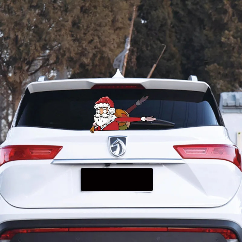 New Decorate Christmas Santa Claus Waving Sticker Car Windshield Decal Tags Rear Wiper Stickers Cute Auto