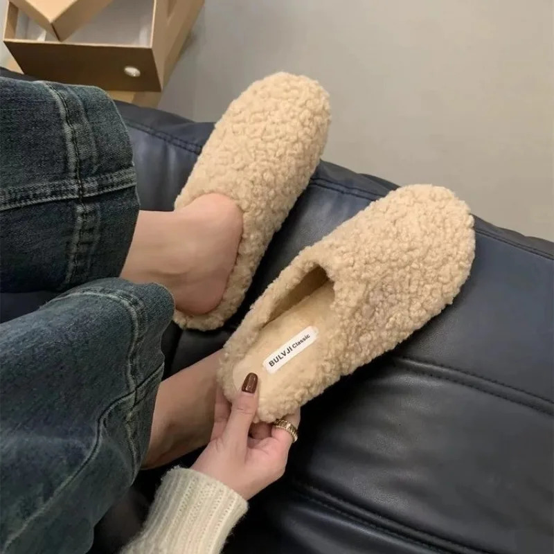 Style Real Leather Fur Women Horsehair Half Slippers Mule Flats Thick Sole Leisure Shoes 241031