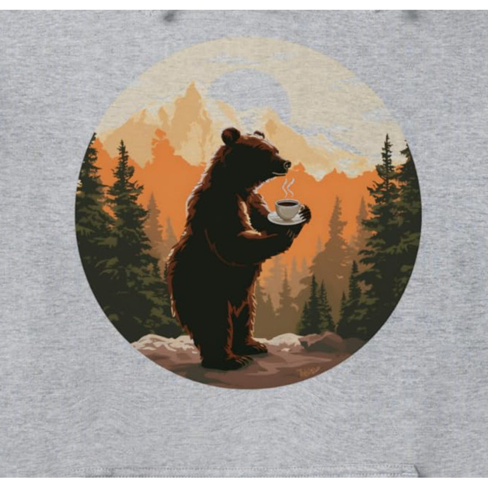 Hoodie for Mens Womens Bear Mountain Coffee Hiking Camping Outdoor Nature Lover Pullover Hoodie Graphic Hoodies sweatshirt Warm Hip Hop cool