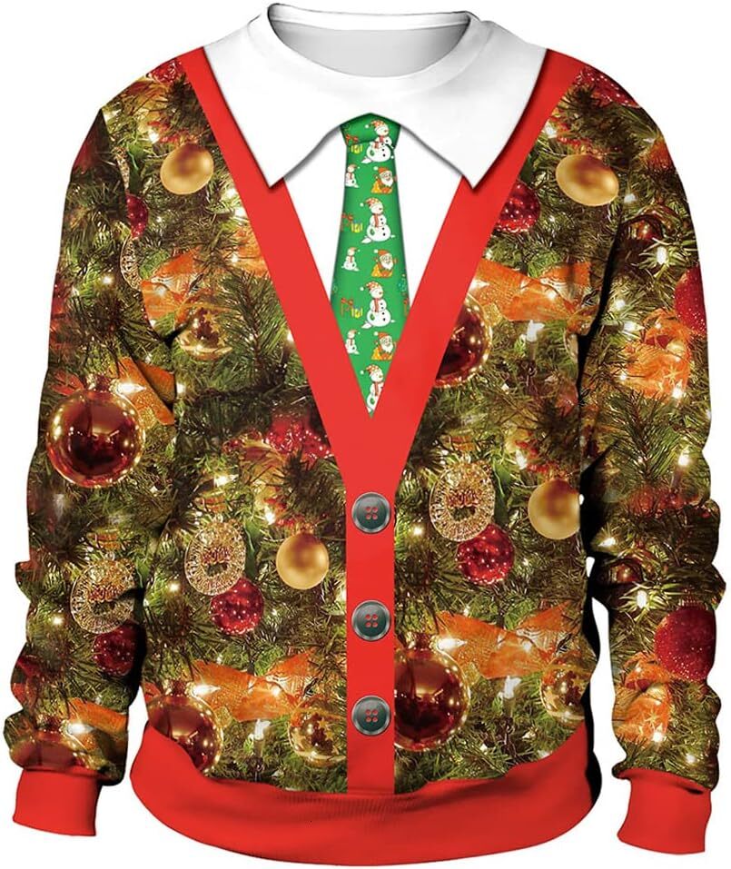 Long Sleeve Shirts for Men sweatshirt Unisex Christmas Ugly Sweatshirt 3D Christmas Tree Xmas Lights Print Pullover for Merry Party Casual tops clothe