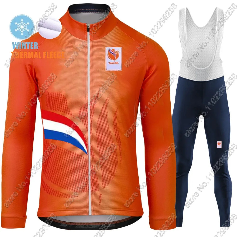 Netherlands Team 2024 Cycling Jersey Set Winter Dutch National Suit Orange Long Sleeve MTB Bike Road Pants Bib Ropa Maillot 241031 - view 4