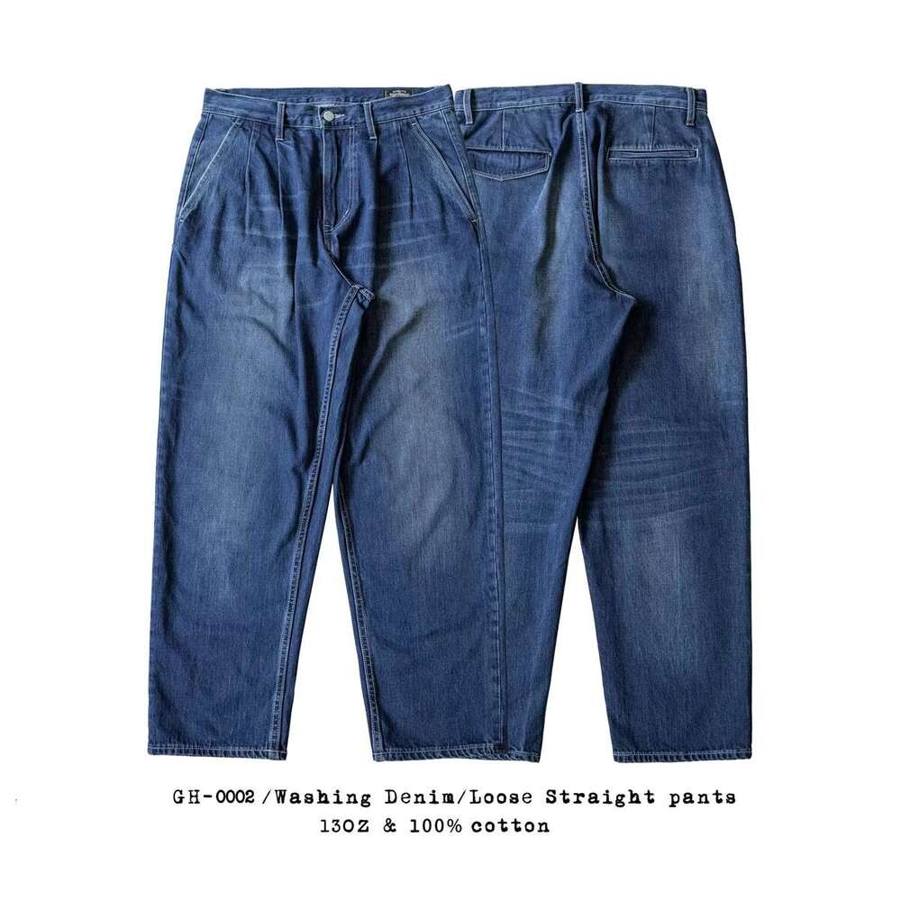 Red Tornado Denim Two Tuck Pants Ameki Style Men's Casual Trousers Washed Blue Jeans