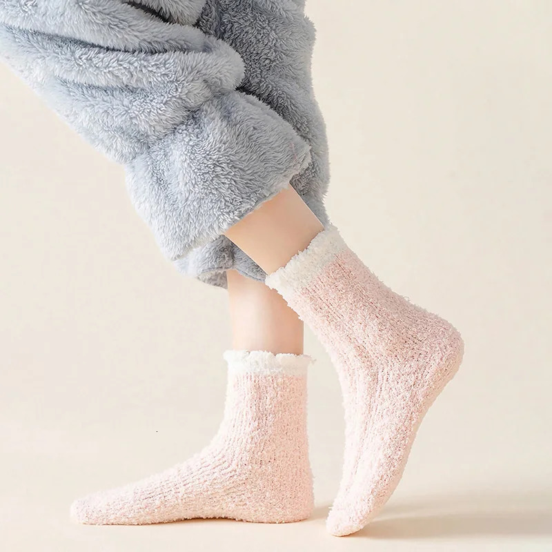 4 Pairs Women Winter Warm Fuzzy Socks Thick Thermal Solid Soft Fluffy Socks Cute Fashion Slipper Home Floor Sleeping Socks 241031