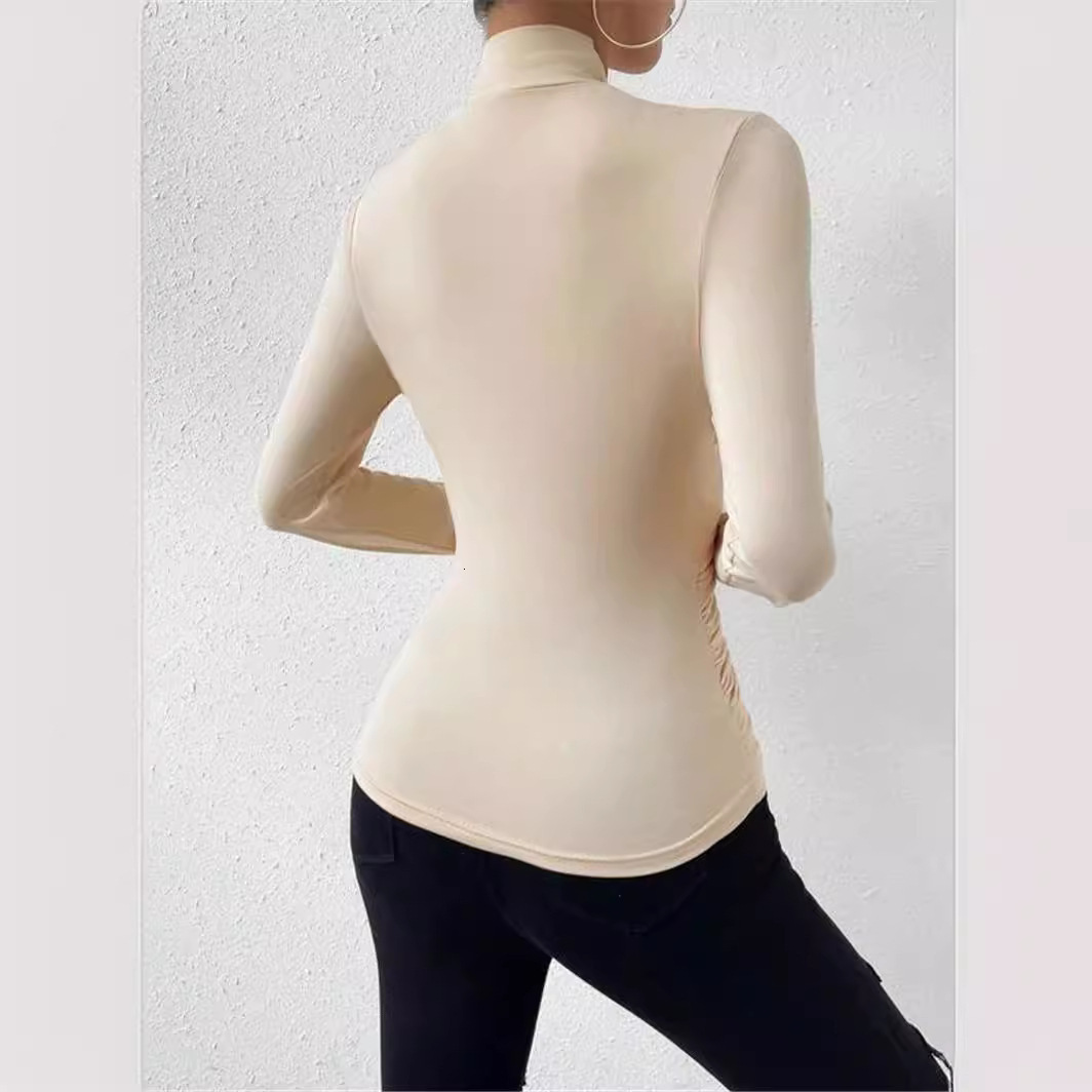 Designer's autumn and winter new design cross neck slim fit versatile pleated T-shirt