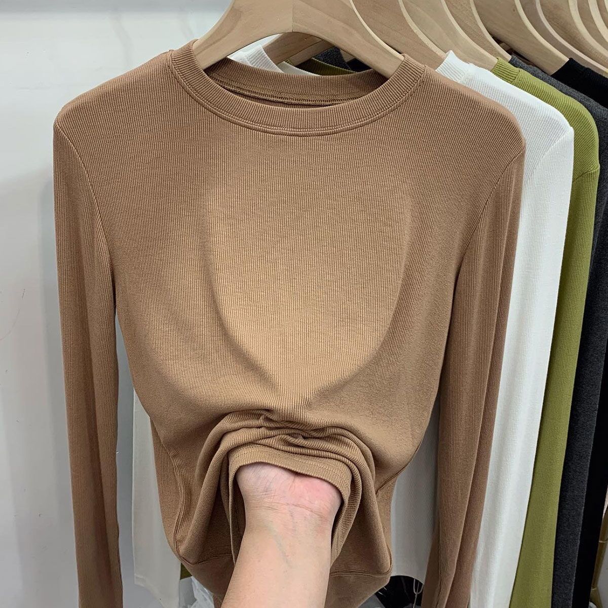 Designer Modal Threaded Long Sleeve T-shirt with Bottom Coat Women's Spring and Autumn New Versatile Slim Fit Top for Outerwear