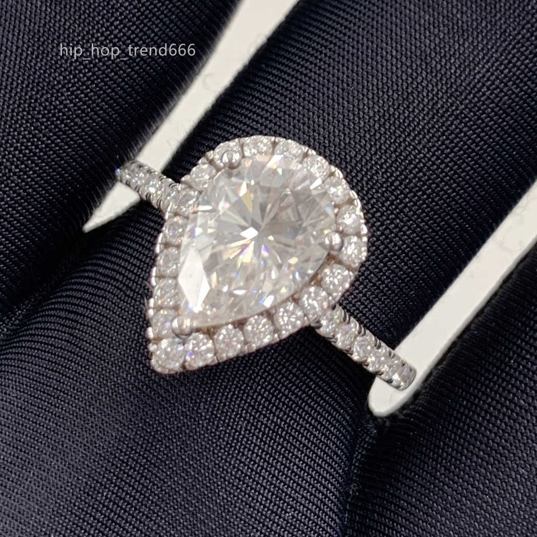 Wholesale Stock Sterling Silver 925 Fine Jewelry Engagement Ring IGI Certificate VVS Pear Cut Pave Setting Moissanite Ring