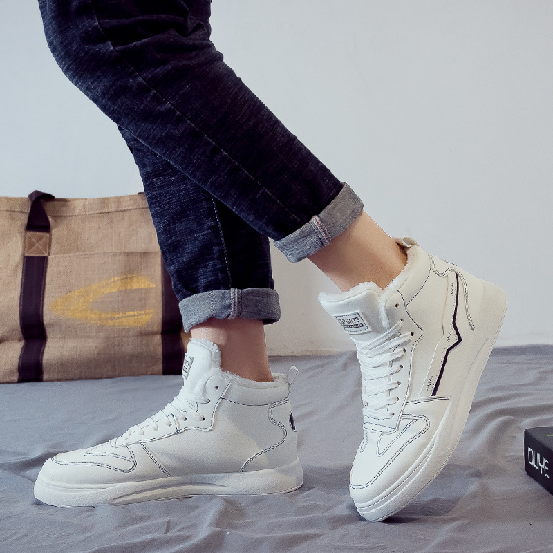 Furry Men's Sneakers Platform Shoes Men Casual Plush Ankle High Top Leather Fur Sneaker Mens Winter Snow Boots Cotton Shoe